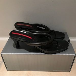 Prada Black Leather Heel Sandals